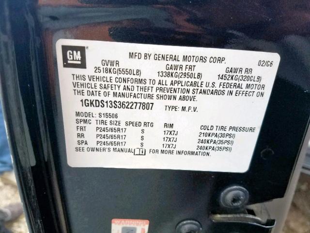 1GKDS13S362277807 - 2006 GMC ENVOY GRAY photo 10