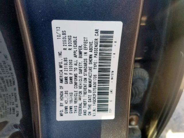 1HGCR2F57EA061706 - 2014 HONDA ACCORD SPO GRAY photo 10