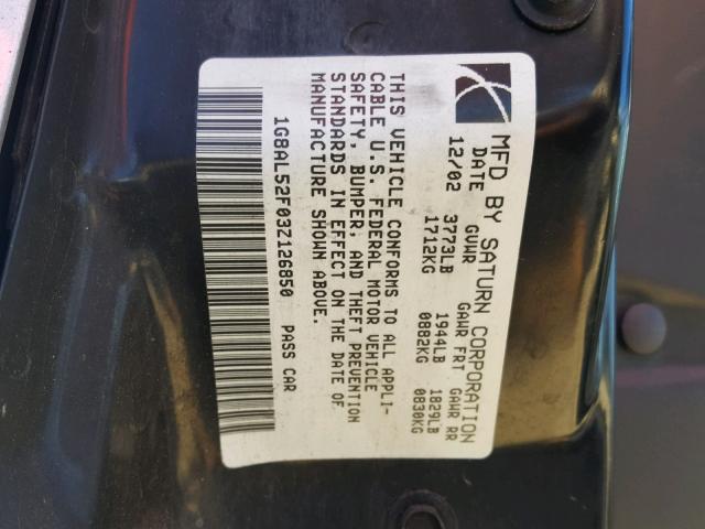 1G8AL52F03Z126850 - 2003 SATURN ION LEVEL SILVER photo 10