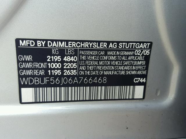 WDBUF56J06A766468 - 2006 MERCEDES-BENZ E 350 SILVER photo 10