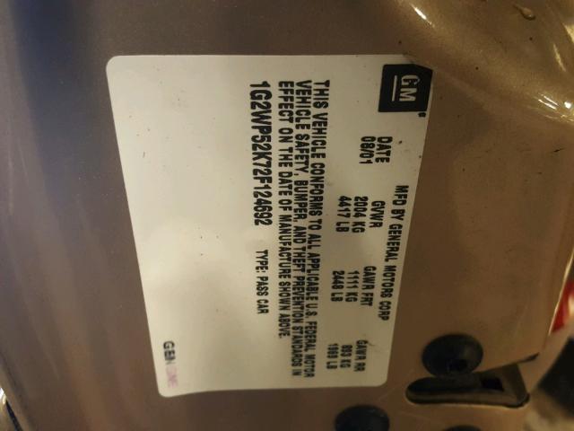 1G2WP52K72F124692 - 2002 PONTIAC GRAND PRIX თაფლისფერი ფოტო 10