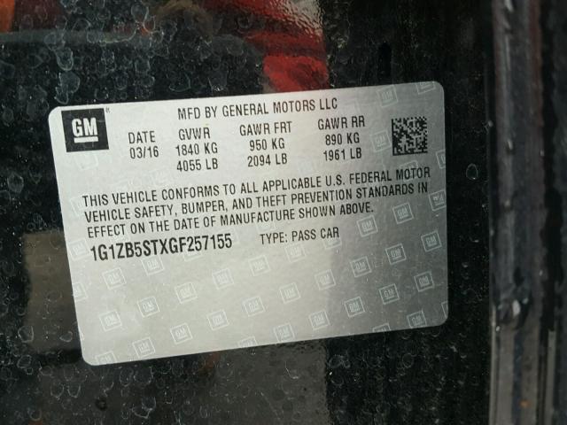 1G1ZB5STXGF257155 - 2016 CHEVROLET MALIBU LS BLACK photo 10