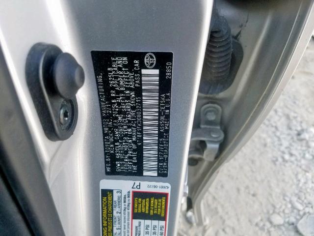 4T1BF1FK3CU032715 - 2012 TOYOTA CAMRY BASE SILVER photo 10