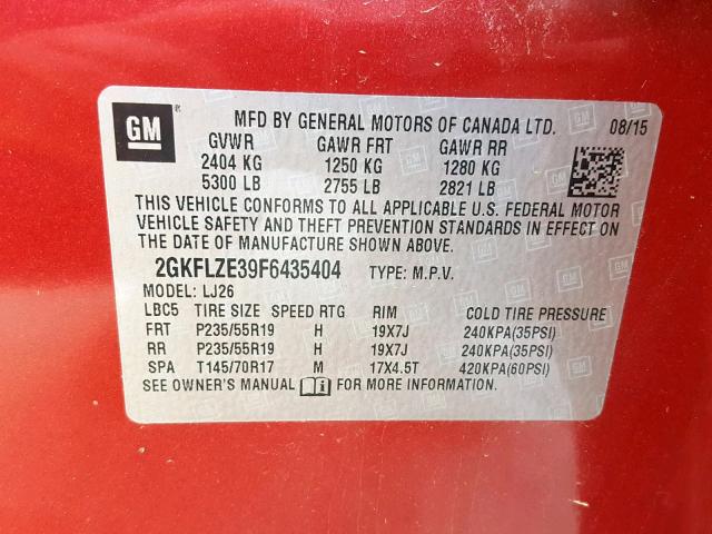 2GKFLZE39F6435404 - 2015 GMC TERRAIN DE RED photo 10