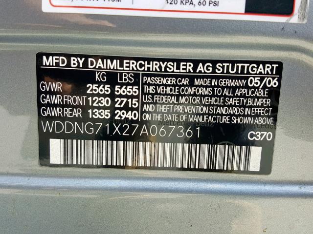 WDDNG71X27A067361 - 2007 MERCEDES-BENZ S 550 GRAY photo 10