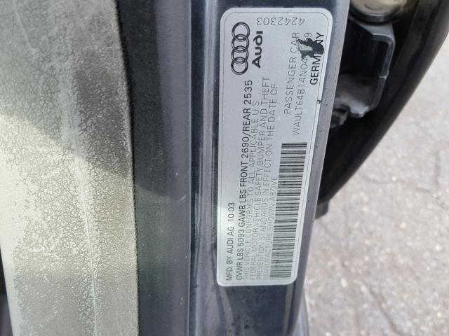 WAULT64B14N042069 - 2004 AUDI A6 3.0 QUA GRAY photo 10