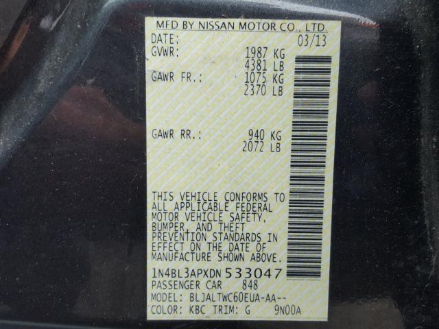 1N4BL3APXDN533047 - 2013 NISSAN ALTIMA 3.5 GRAY photo 10