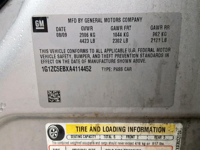 1G1ZC5EBXA4114452 - 2010 CHEVROLET MALIBU 1LT 灰色 照片 10