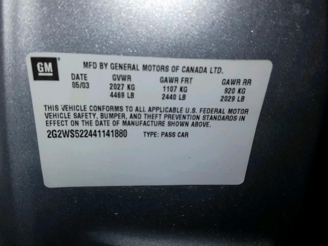 2G2WS522441141880 - 2004 PONTIAC GRAND PRIX SILVER photo 10