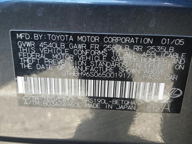 JTHBH96S065001917 - 2006 LEXUS GS GENERAT GRAY photo 10