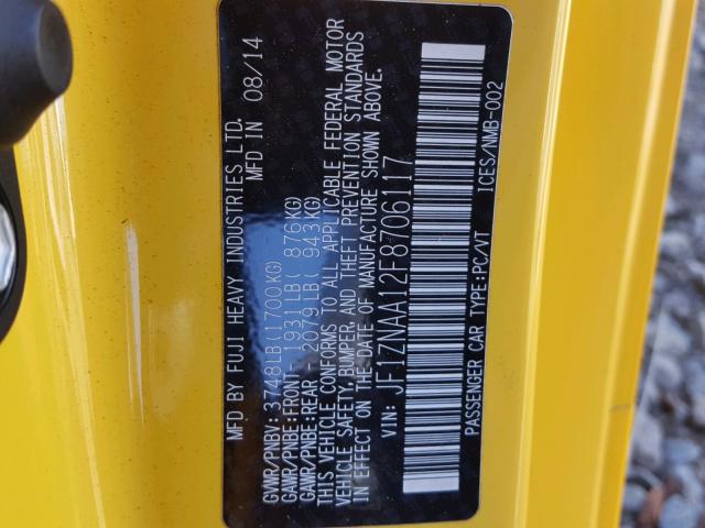 JF1ZNAA12F8706117 - 2015 TOYOTA SCION FR-S YELLOW photo 10