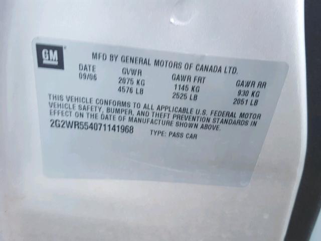 2G2WR554071141968 - 2007 PONTIAC GRAND PRIX SILVER photo 10