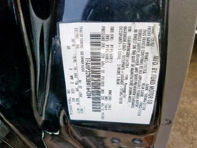 1FAHP32N38W164284 - 2008 FORD FOCUS S/SE BLACK photo 10