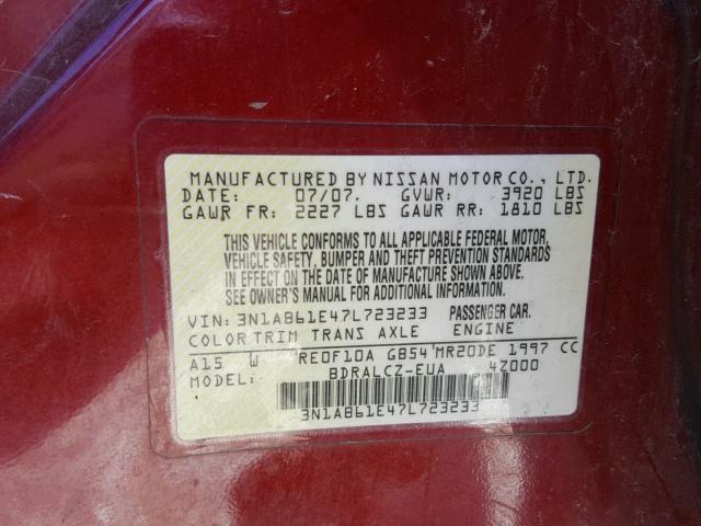 3N1AB61E47L723233 - 2007 NISSAN SENTRA 2.0 RED photo 10