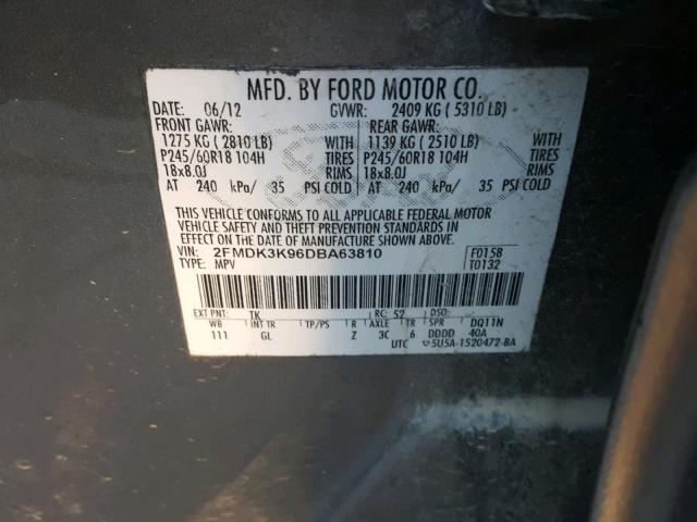 2FMDK3K96DBA63810 - 2013 FORD EDGE LIMIT CHARCOAL photo 10