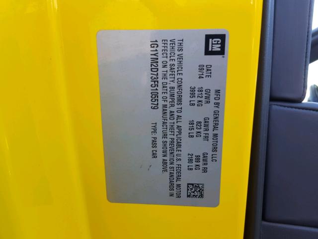 1G1YM2D73F5105579 - 2015 CHEVROLET CORVETTE S YELLOW photo 10