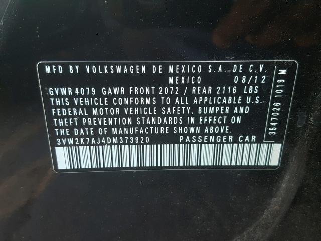 3VW2K7AJ4DM373920 - 2013 VOLKSWAGEN JETTA BASE Սև լուսանկար 10