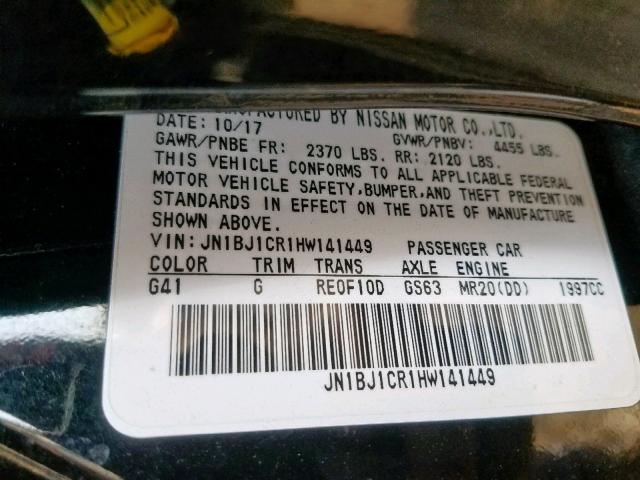 JN1BJ1CR1HW141449 - 2017 NISSAN ROGUE SPOR BLACK photo 10