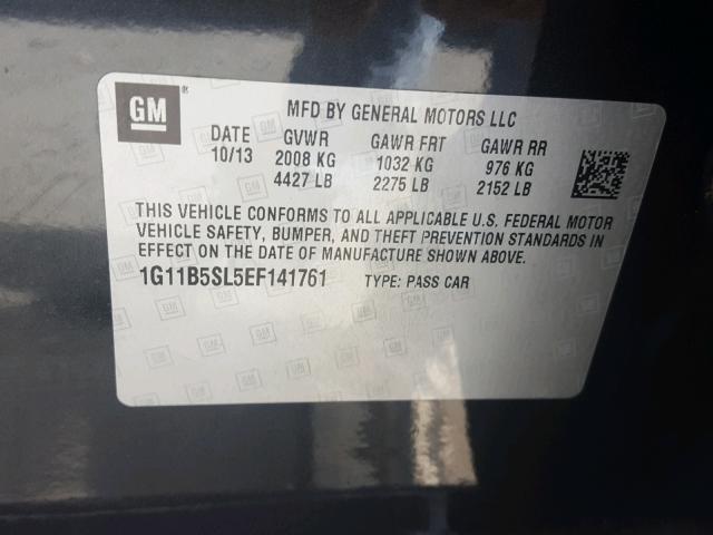 1G11B5SL5EF141761 - 2014 CHEVROLET MALIBU LS CHARCOAL photo 10