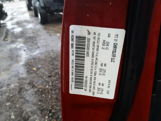 2B3KA33G08H100835 - 2008 DODGE CHARGER SX RED photo 10