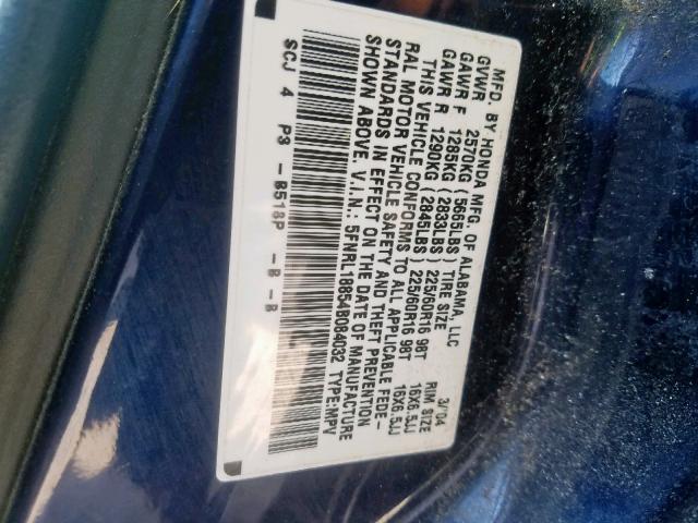 5FNRL18854B084032 - 2004 HONDA ODYSSEY EX BLUE photo 10