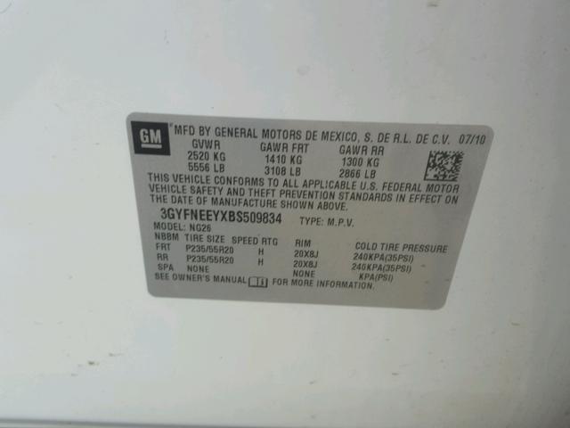 3GYFNEEYXBS509834 - 2011 CADILLAC SRX PERFOR თეთრი ფოტო 10