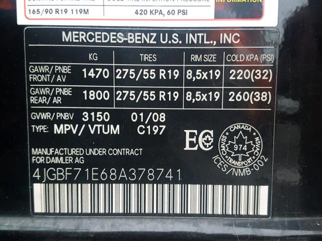 4JGBF71E68A378741 - 2008 MERCEDES-BENZ GL 450 4MA BLACK photo 10