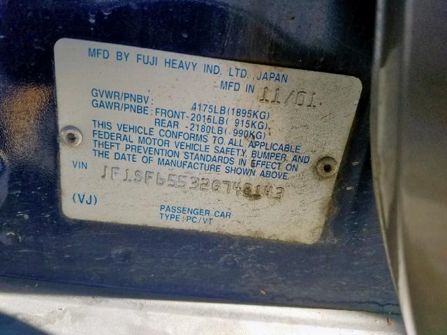 JF1SF65532G748143 - 2002 SUBARU FORESTER S BLUE photo 10