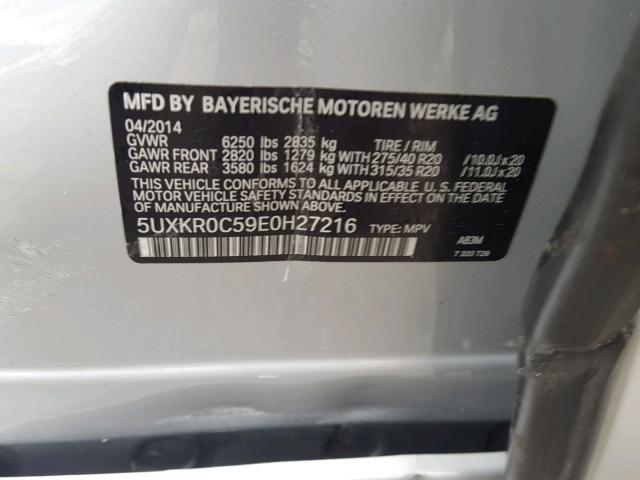 5UXKR0C59E0H27216 - 2014 BMW X5 XDRIVE3 SILVER photo 10