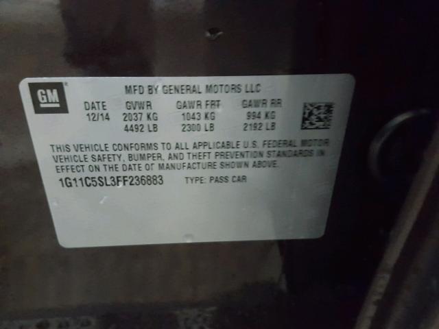1G11C5SL3FF236883 - 2015 CHEVROLET MALIBU 1LT ყავისფერი ფოტო 10
