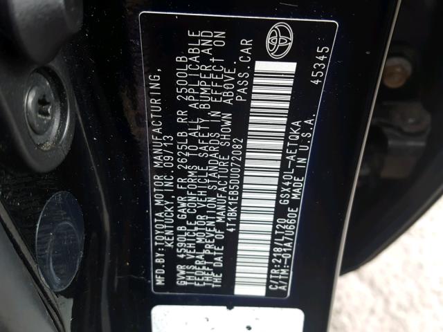 4T1BK1EB5DU072082 - 2013 TOYOTA AVALON BAS BLACK photo 10