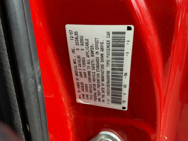 1HGCS12878A008796 - 2008 HONDA ACCORD EXL RED photo 10