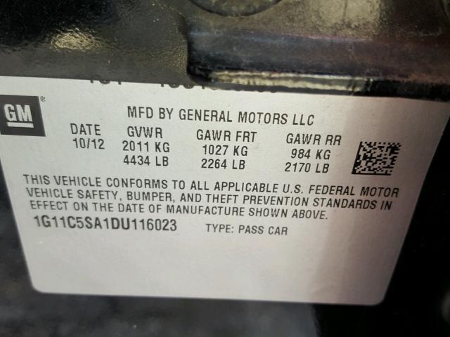 1G11C5SA1DU116023 - 2013 CHEVROLET MALIBU 1LT BLACK photo 10