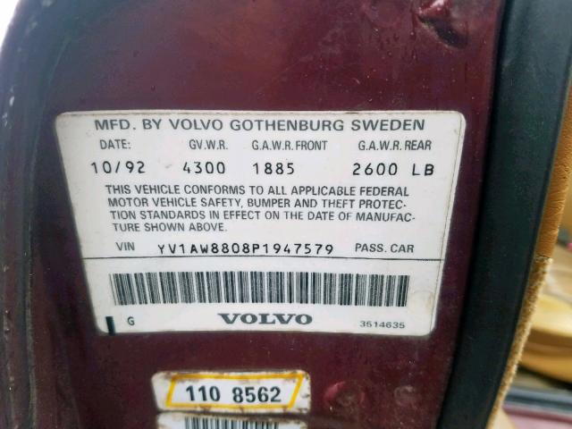 YV1AW8808P1947579 - 1993 VOLVO 240 RED photo 10