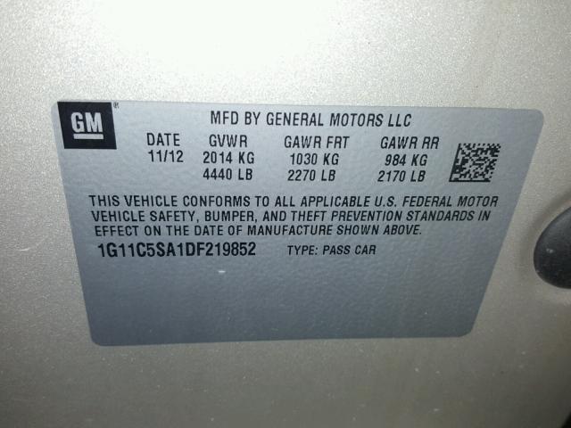 1G11C5SA1DF219852 - 2013 CHEVROLET MALIBU 1LT GOLD photo 10