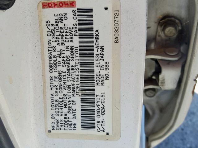 JT2EL56E3S7017701 - 1995 TOYOTA TERCEL DX WHITE photo 10