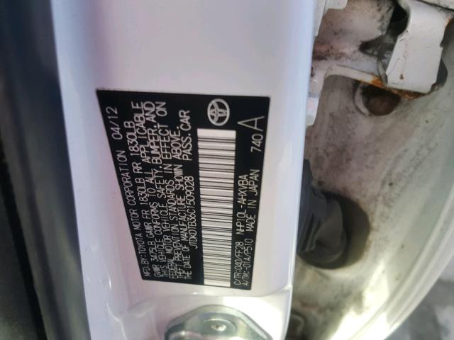 JTDKDTB36C1509028 - 2012 TOYOTA PRIUS C WHITE photo 10