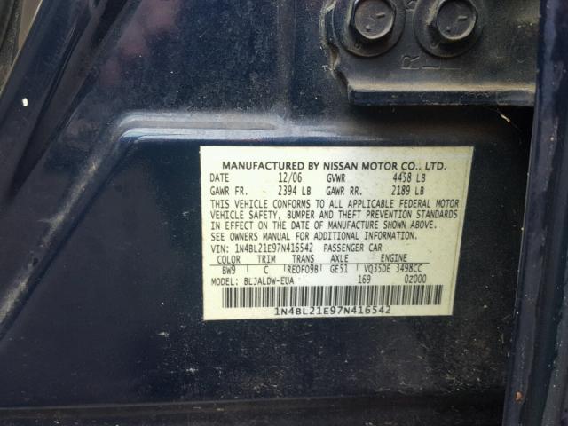 1N4BL21E97N416542 - 2007 NISSAN ALTIMA 3.5 BLUE photo 10