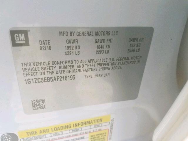 1G1ZC5EB5AF216195 - 2010 CHEVROLET MALIBU 1LT WHITE photo 10
