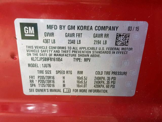 KL7CJPSB9FB161054 - 2015 CHEVROLET TRAX 1LS RED photo 10