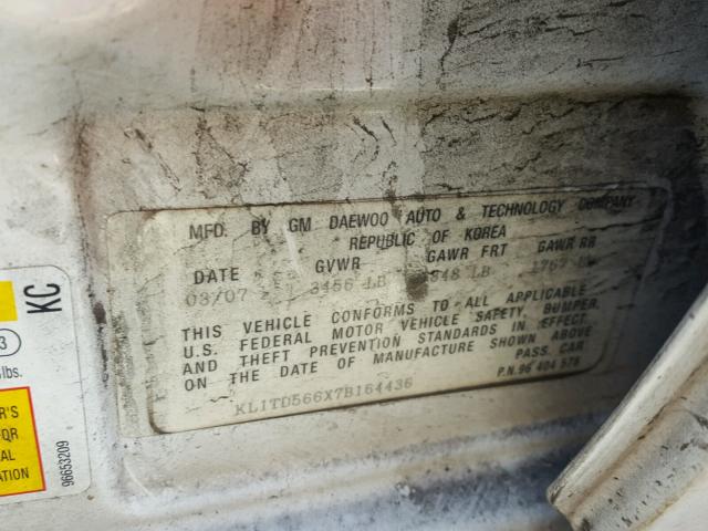 KL1TD566X7B164436 - 2007 CHEVROLET AVEO BASE Ağ foto 10