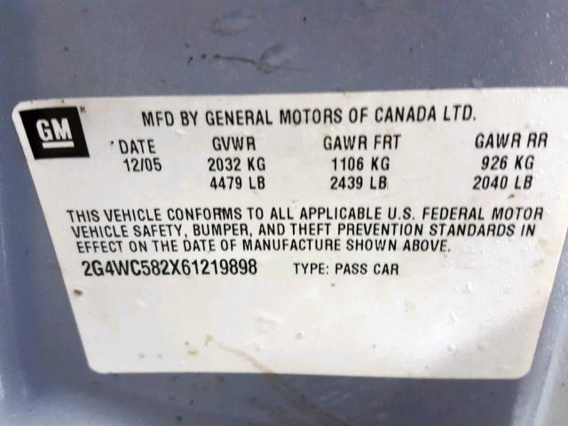 2G4WC582X61219898 - 2006 BUICK LACROSSE C SILVER photo 10