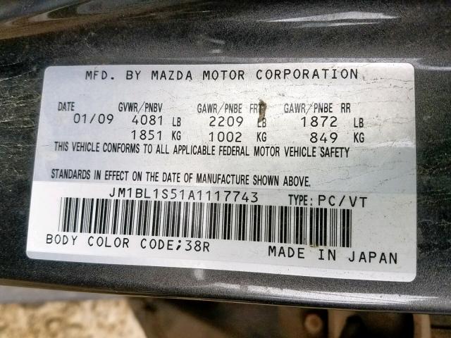 JM1BL1S51A1117743 - 2010 MAZDA 3 S GRAY photo 10