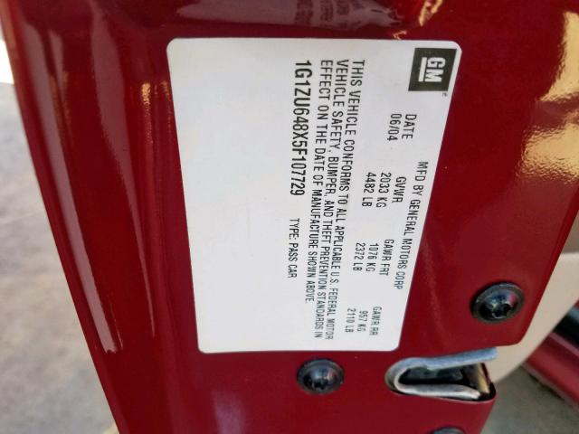 1G1ZU648X5F107729 - 2005 CHEVROLET MALIBU MAX 红色 照片 10