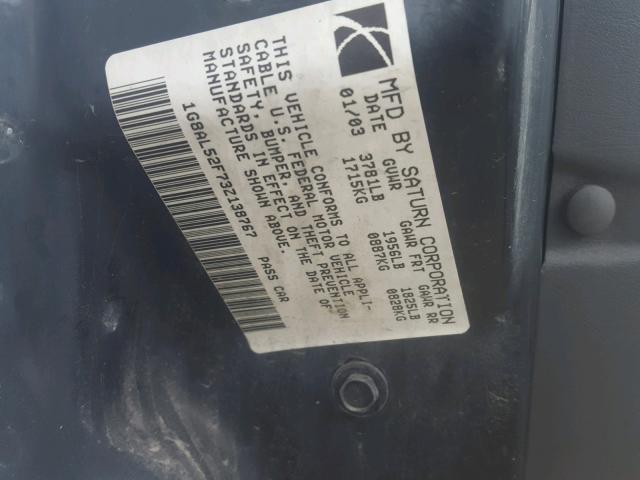 1G8AL52F73Z138767 - 2003 SATURN ION LEVEL 蓝色 照片 10