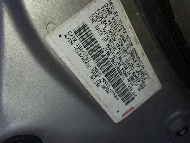 JT8BF22G5V0025737 - 1997 LEXUS ES 300 GRAY photo 10