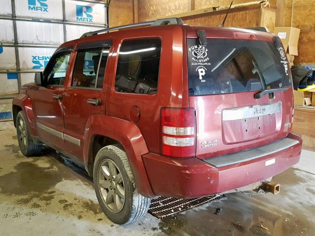 1J8GN58K58W123376 - 2008 JEEP LIBERTY LI MAROON photo 3