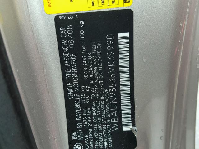 WBAUN93538VK39990 - 2008 BMW 135 I GRAY photo 10