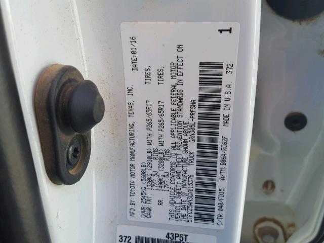 5TFCZ5AN3GX015376 - 2016 TOYOTA TACOMA DOU WHITE photo 10