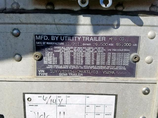 1UYVS2534CM483103 - 2012 UTILITY TRAILER Սպիտակ լուսանկար 10